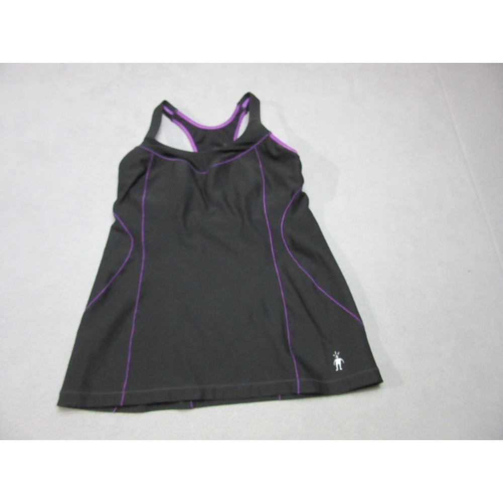 Smartwool Tank Top Womens Medium Black Purple Active Scoop Neck Logo Gym Workout
